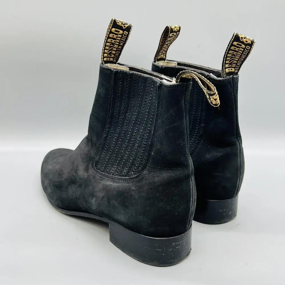 El Besserro Boots Mens 8.5 Black Suede Chelsea Ankle Booties Low Heel Shoes